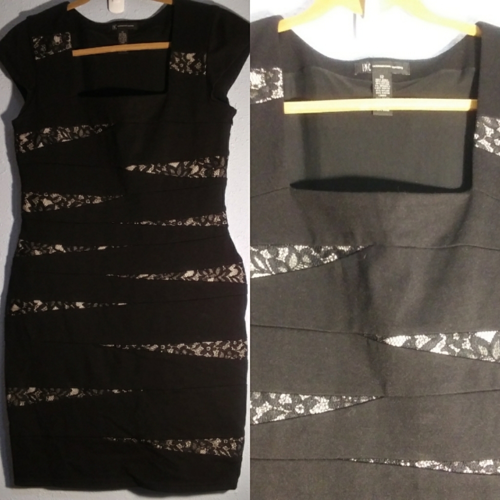 Lace Color Block Sheath Dress, Square Neck INC Size 12